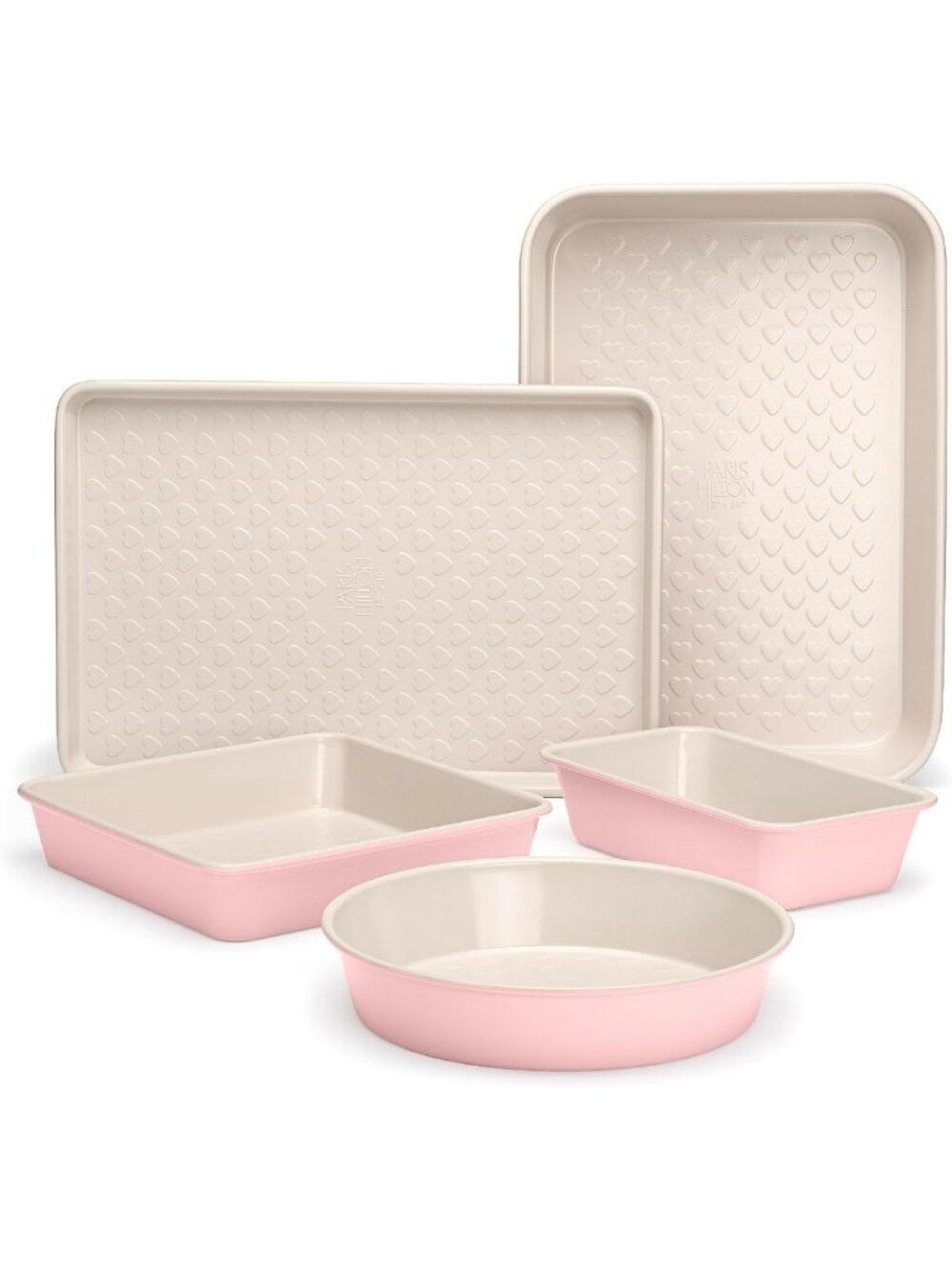 Nonstick Heart Pattern Bakeware Set - 5-Piece Heavy Duty Carbon Steel Pans, Pink